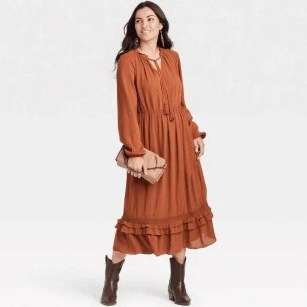 Women's Brown Long Sleeve Dress